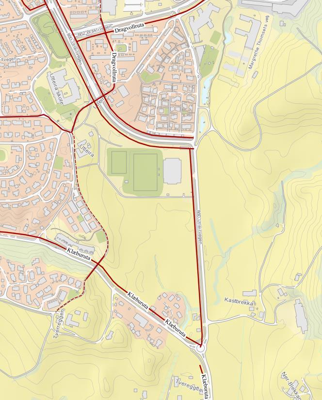 8 2.2.1 Sykkelruter Figur 6 viser hovedsykkelruter ved planområdet. Heltrukket linje er anbefalte sykkelruter/hovedsykkelruter, og stiplede er lokale sykkelruter.