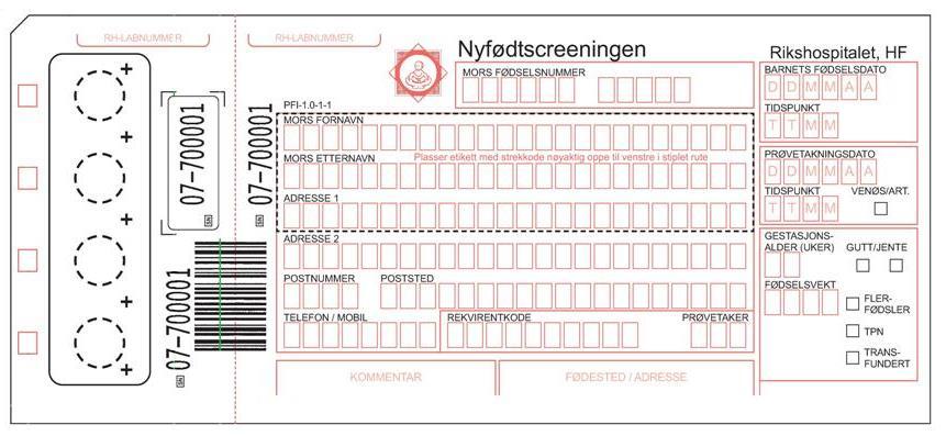 Prøvetaking og opplysninger Prøven tas så snart som mulig etter at barnet er blitt 48 timer gammelt etter informert