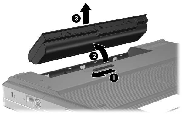 Strøm Bytte et batteri ÄOBS: For å unngå at du mister ulagrede data når du bytter et batteri som er den eneste strømkilden, må du starte dvalemodus eller slå av maskinen før du tar ut batteriet.