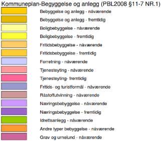 Øst for vegen er det avsatt areal til fremtidig tjenesteyting (rosa farge). Nord for er det tilrettelagt for fremtidig bebyggelse og anlegg. 4.