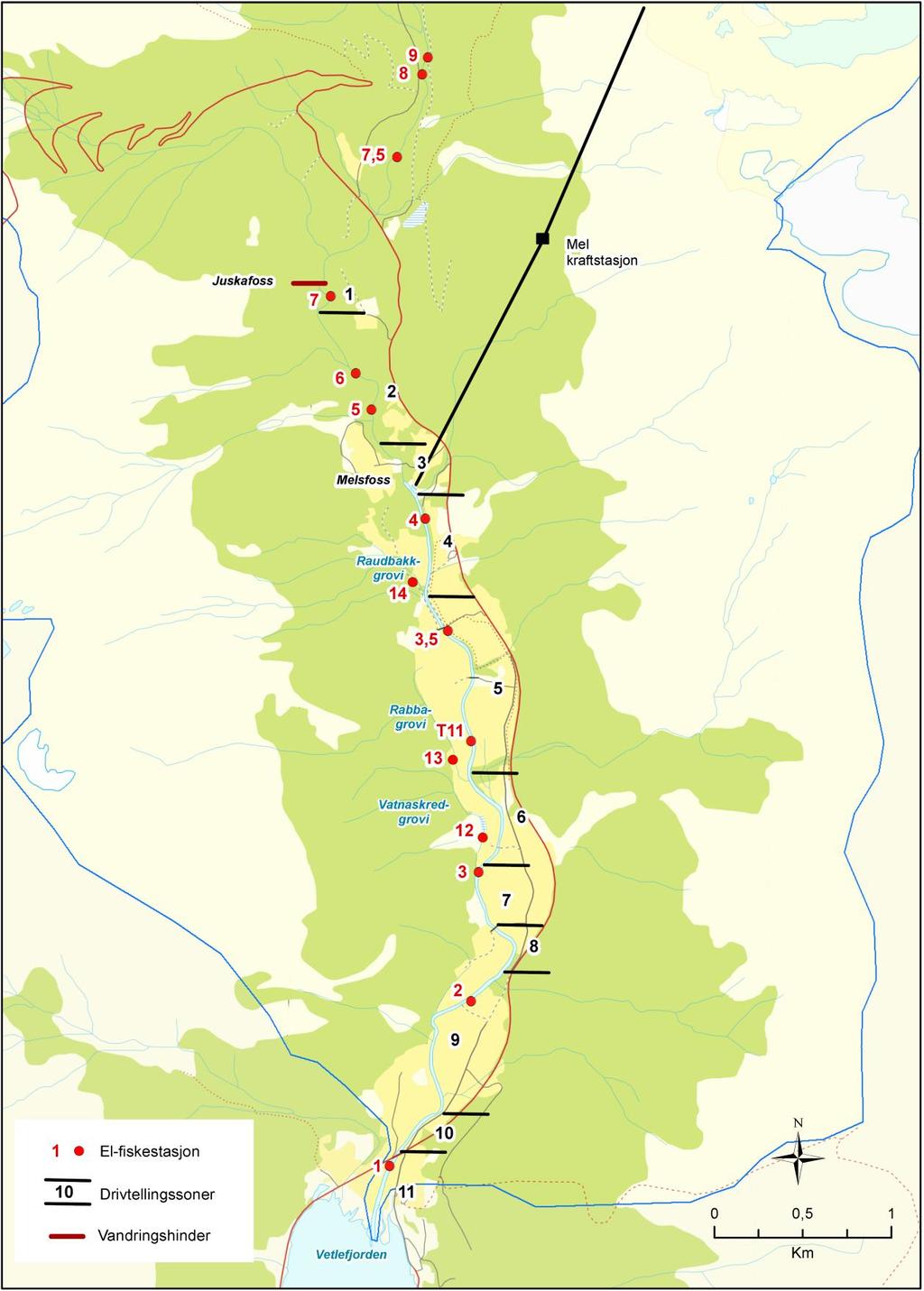 Figur 4. Oversikt over Vetlefjordelvi.