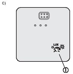 Fra fabrikkens side er potensiometeret innstilt til ca. 10.000 lux (stilling som i fig. C). i Merknad Glassbruddsensoren må ikke brukes sammen med vindsensoren.