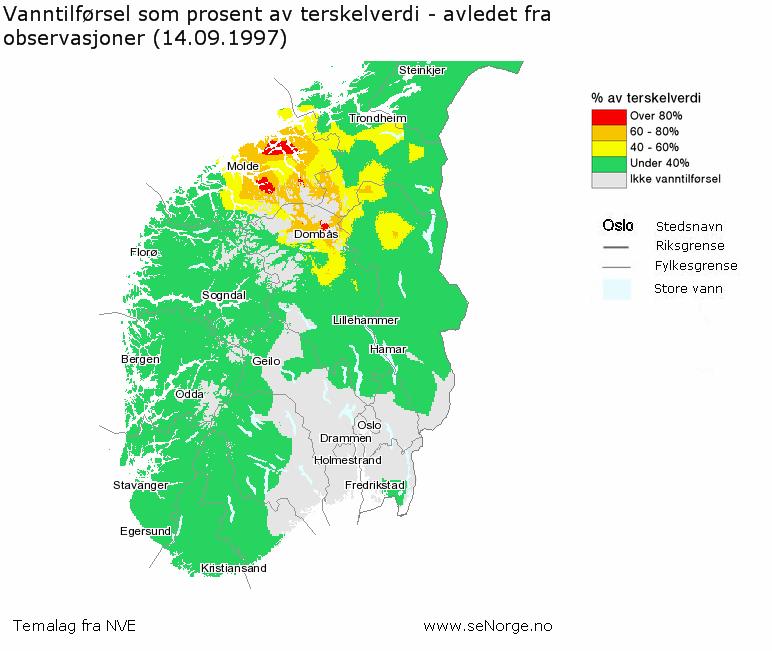 Terskelverdi: Vanntilførsel siste døgn Terskelverdier på