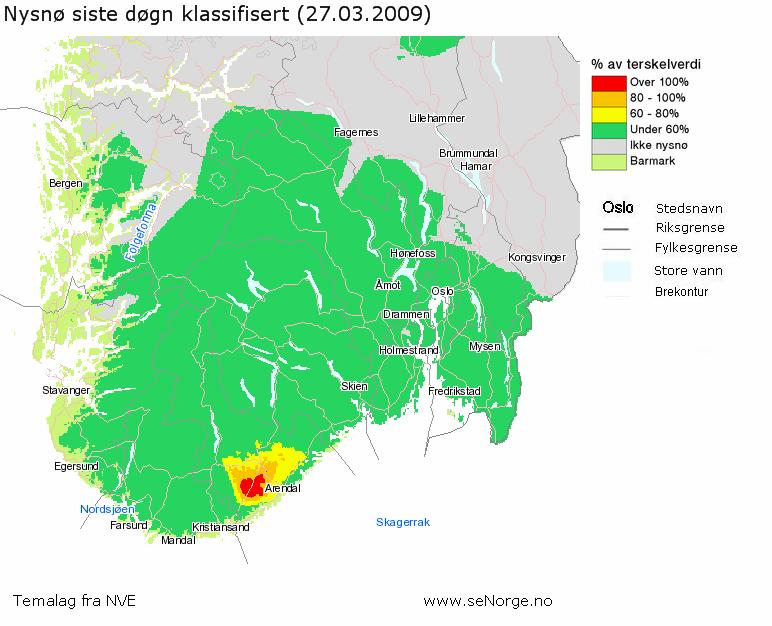 Terskelverdi: Nysnø siste døgn E136, 18.