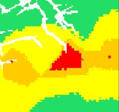 landet i 1x1 km rutenett *