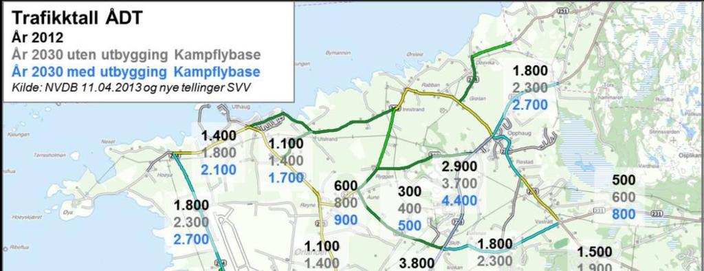 Ørland kommune Trafikksikkerhetsplan, revidert 2016 7.1.3 Trafikkmengde Fv 710 har mest trafikk med ÅDT (kjøretøy/døgn) i kommunen.