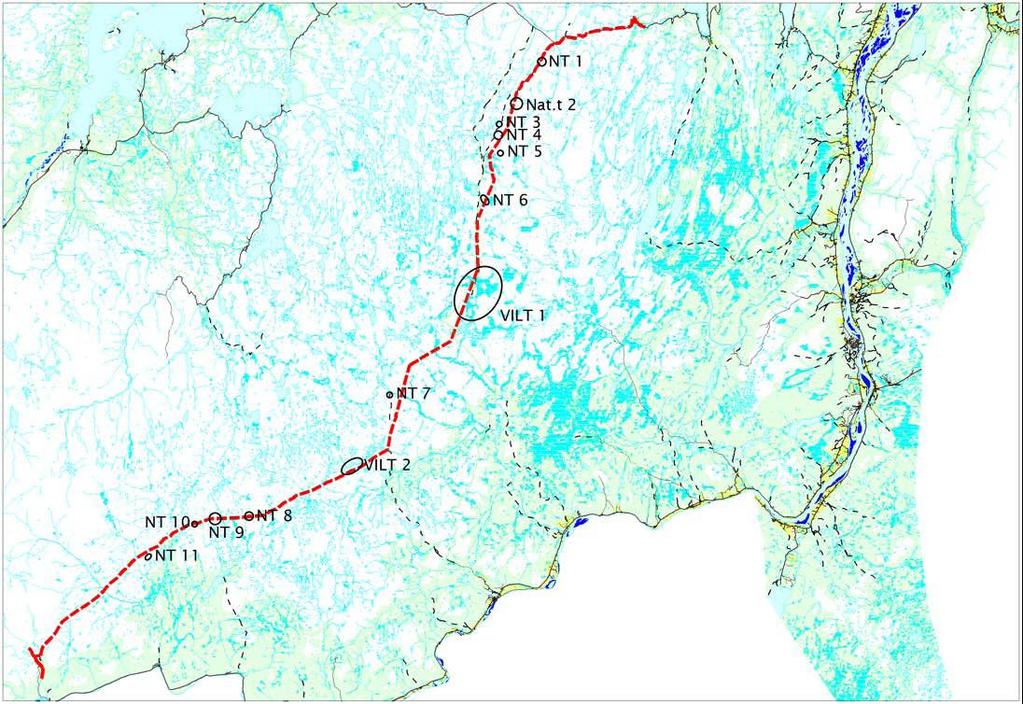 Konsekvensutredning for reingjerde mellom Rv 98 Ifjord - Darjohka 37 INON-OMRÅDER Store deler av traséen ligger i det som definerer som villmarksområder (>5 km2 fra tekniske inngrep).