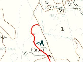 12 Oppdyrking av skog til fulldyrka jord Figuren viser et eksempel på hvordan barskog av særs høy bonitet som er fulldyrka til lettbrukt jord (=A) skal registreres Avgrensingen er gjort