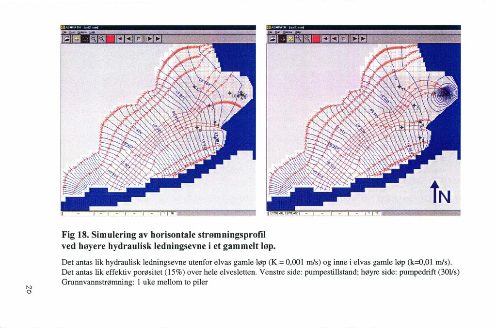 :J N,',WAT U I.Ml? l ~ m l ::) )\'.MI'A H I I.ldll I ml tn Fig 18. Sim ulering av horisontale strømningsprofil ved høyere hydraulisk ledningsevne i et gammelt løp.