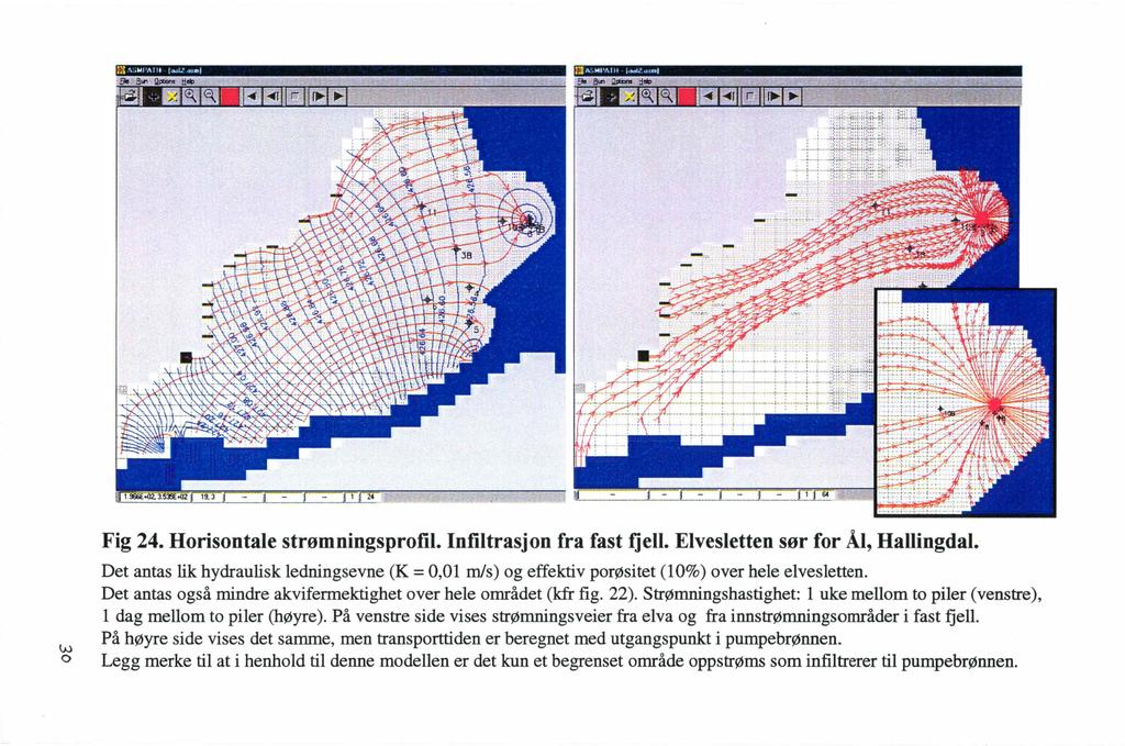 ::4 '\.MI '/Il. r II 1... 1..'.uml :i1 A Ml'J\ I ti I,t.dl d ~ ml w o Fig 24. Horisontale strømningsprofil. Infiltrasjon fra fast fjell. Elvesletten sør for Ål, Hallingdal.