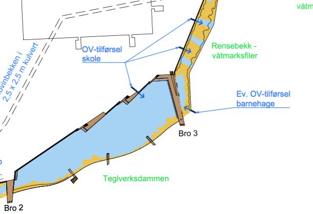 I tillegg vil det ved ekstreme hendelser kunne tilføres noe overvann fra gressområdene øst for anlegget.