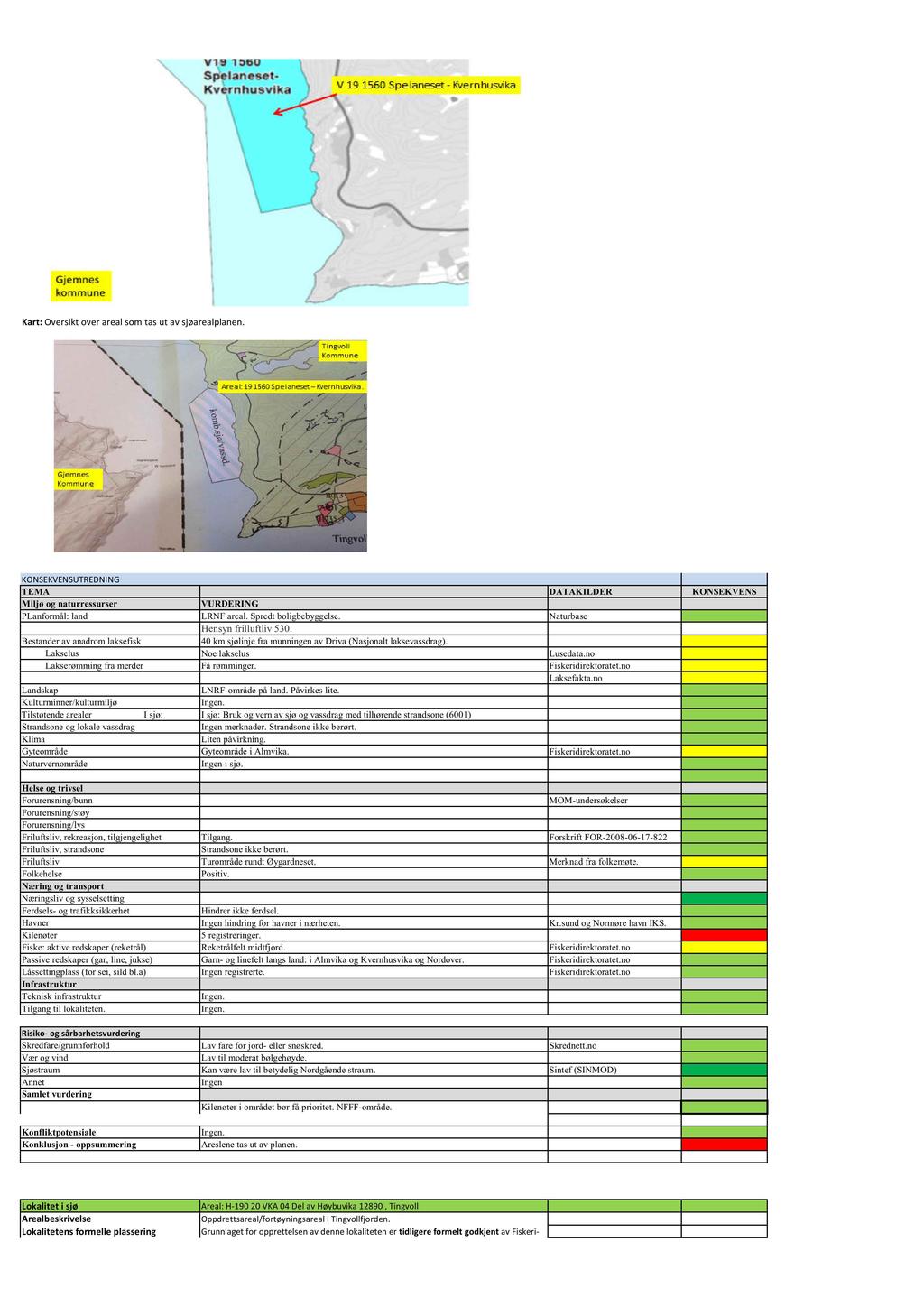 Kart: Oversiktoverarealsomtasut avsjøarealplanen. KONSEKVEN SUTREDNI NG TEMA DATAKILDER KONSEKVENS VURDERING PLanformål: land LRNF areal. Spredt boligbebyggelse. Naturbase Hensyn frilluftliv 530.