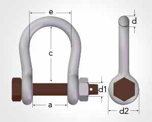 Quenched and Tempered, Grade 6 Finish: All parts hot dip galvanized + brown colour marking VARE NR WLL DIMENSJON PART NO SIZE A B C D E TONN MM MM MM MM MM