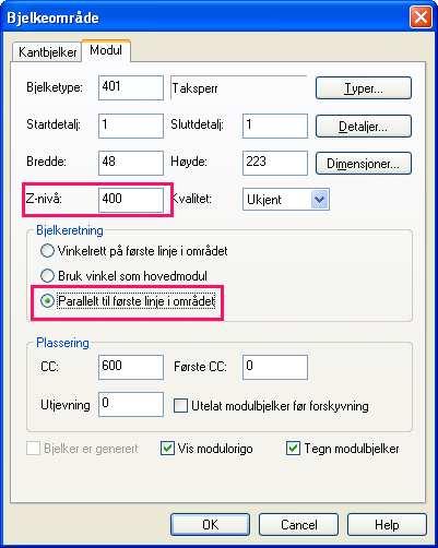 22.10.2009 Kapittel 4... 27 DDS-CAD Konstruksjon FP 6.5 Takplan Marker for Ingen kantbjelke. Velg fanen Modul.
