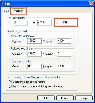 22.10.2009 Kapittel 4... 9 DDS-CAD Konstruksjon FP 6.5 [OK] Siden taksperrene skal ligge oppå drageren, ønsker vi å senke denne.