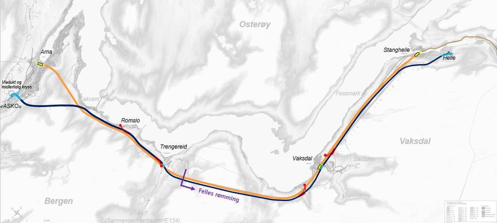 Vossebanen og E16 Arna Stanghelle Status pr 22.