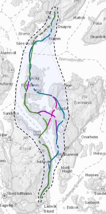 E39 Stord-Os Planområde m/linjer 133 høyringsuttalar - Flest på plassering av brua over Langenuen og ilandføringa i Os