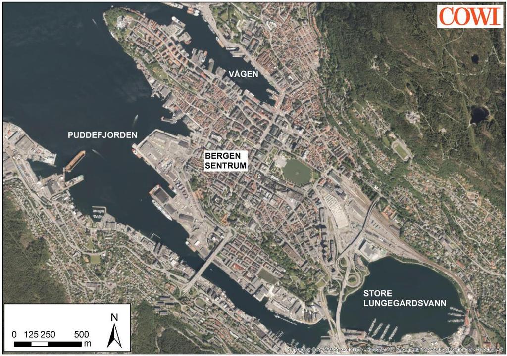 Store Lungegårdsvann grenser mot Puddefjorden i Bergen kommune (Figur 1) og er en del av tiltaksområdet for opprydding i forurenset sjøbunn i prosjektet "Renere Havn Bergen".