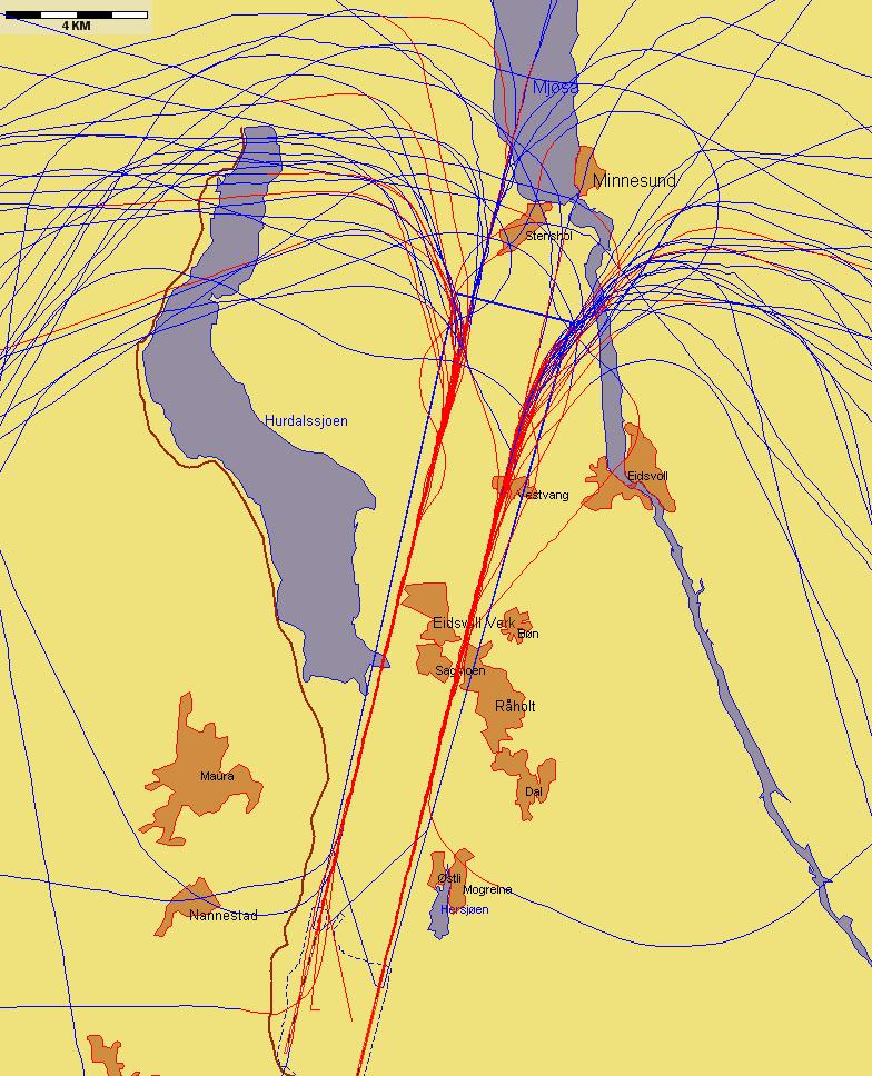 Jetflylandinger fra nord med sen tilslutning til ILS-glidebanen Figur 7. Sen tilslutning til ILS fra nord for 55 / 3900 jetflyankomster (1.