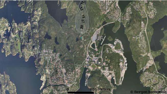 Fremtidige energiløsninger Side 14 av 18 (ustabil atmosfære, vindhastighet 1 m/s) for beregninger med flatt terreng.