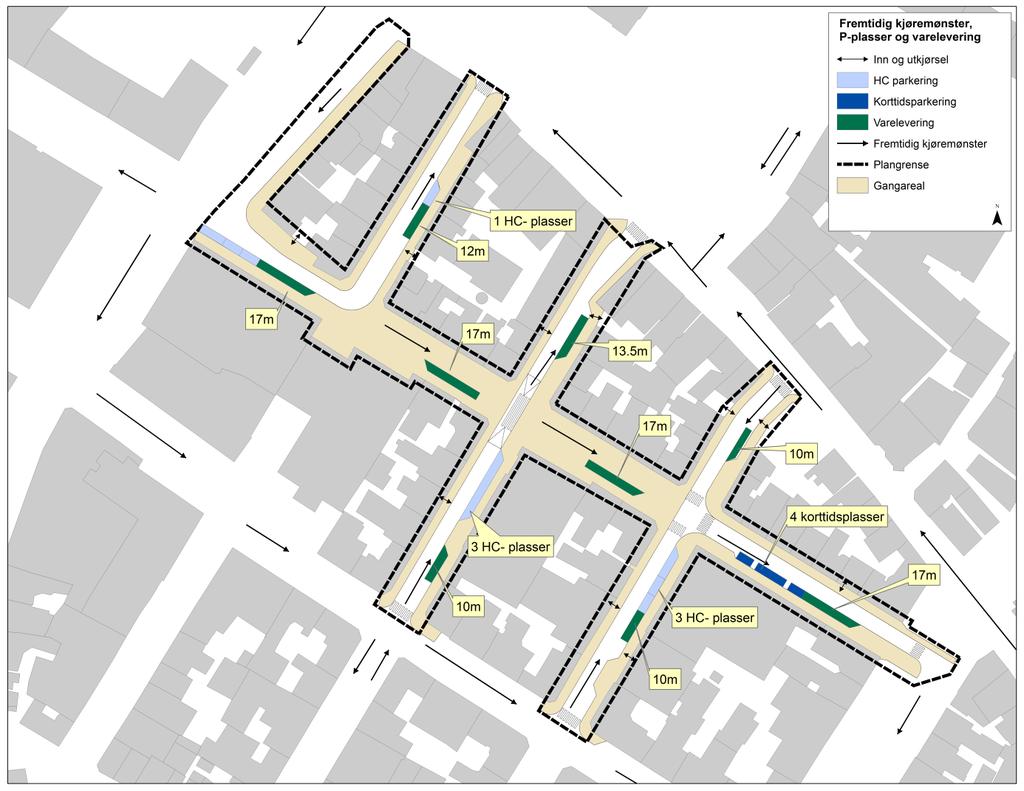 Planforslaget Det er vurdert flere alternativer til kjøremønster, arealbruk og standard på gatedekkene.