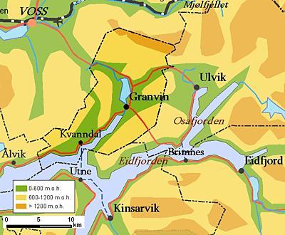 2 Skildring av dagens lokale energisystem 2.1 Fakta om kommunen Granvin herad ligg innerst i Hardangerfjorden i regionen Hardanger i Hordaland fylke på Vestlandet.