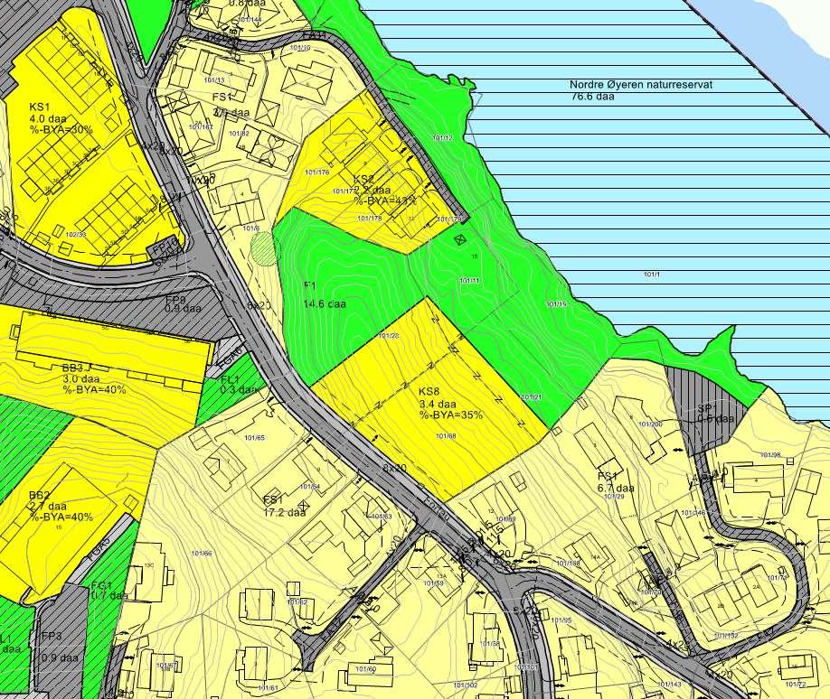 Utsnitt av reguleringsplan for området mellom Gressnebben og Hegrevegen. 2.