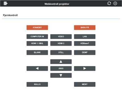 3. Webkontroll 3.1 Webkontroll projektor (fortsatt) 3.1.11 Fjernkontroll det var en fjernkontroll. MERK Funksjonen å holde nede en knapp støttes ikke på denne skjermen.