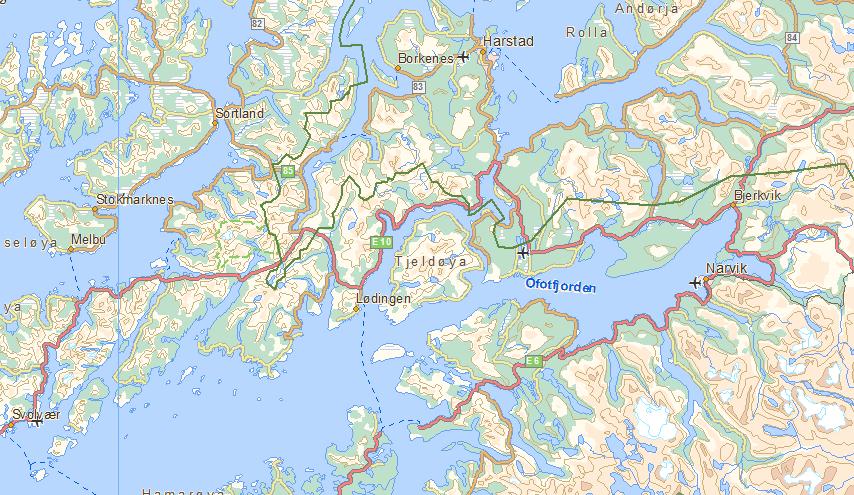 10 1.3 Geografisk plassering av tiltaket Anleggene det søkes om, ligger i Ballangen kommune i Nordland, og både nye Hjertvatn kraftstasjon og Røvatn kraftstasjon vil bli etablert i Melkedalen ca.