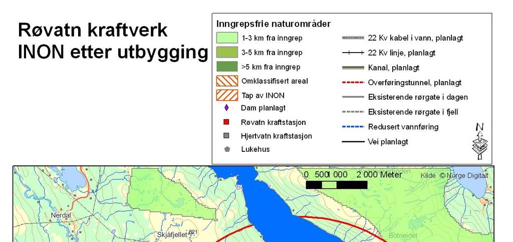 48 Tiltaket vil redusere omfanget av villmarkspregede naturområder (sone 3), areal innenfor inngrepsfri sone 2 og inngrepsfri sone 1 (Figur 4.9).