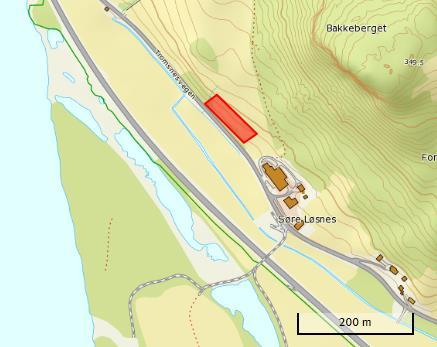 9 Figur 13: Lokalitet langs Tromsnesvegen (Kartarbeid: Kristine Heistad, kartgrunnlag: Norgeskart.no).