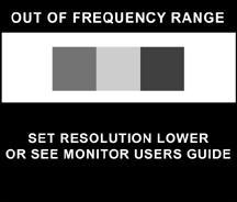 Bruke skjermen Meldingen Out of Frequency Range Hvis meldingen Out of Frequency Range vises på skjermen, er skjermoppløsningen og/eller oppdateringsfrekvensen er satt høyere enn skjermen støtter.