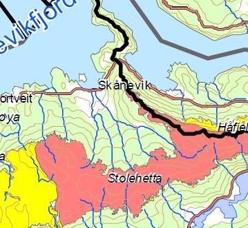 Side 6/7 Planlagt trasé for veg fram til hovudinntaket ved Valdra i konsesjonssøknaden, er i vesentlige områder ikkje samsvarande med planen for landbruksvegen som var gjenstand for den arkeologiske