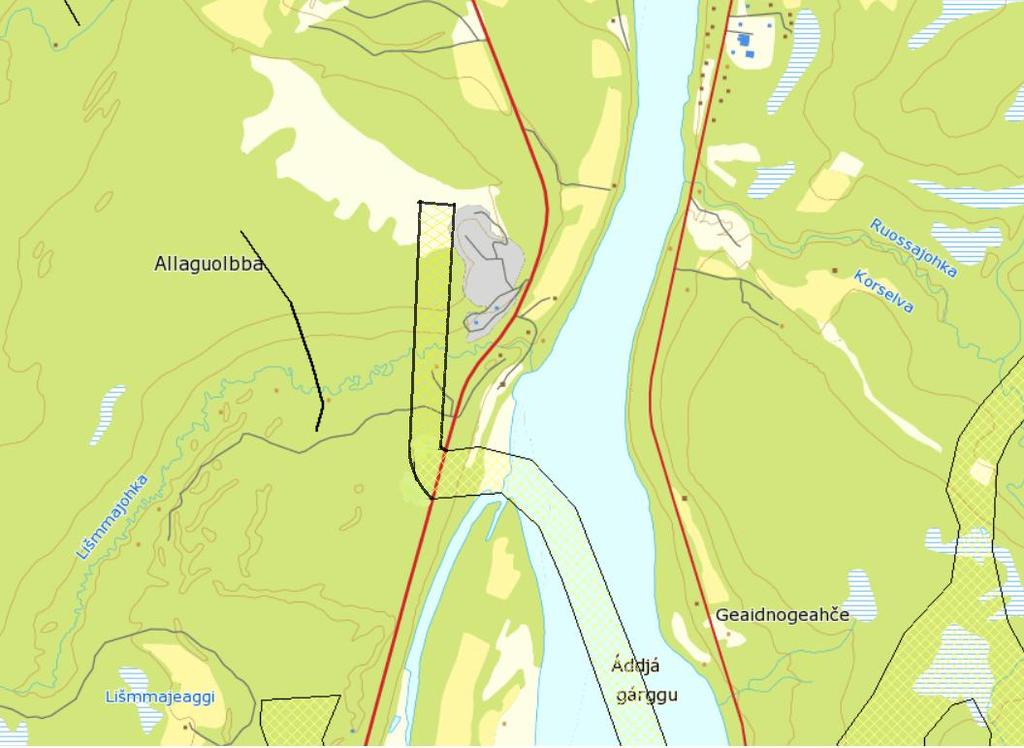 Trekklei og flyttelei i tiltaksområdet. Trekklei er merket med strek og pil mens flyttelei er merket med gul trase.