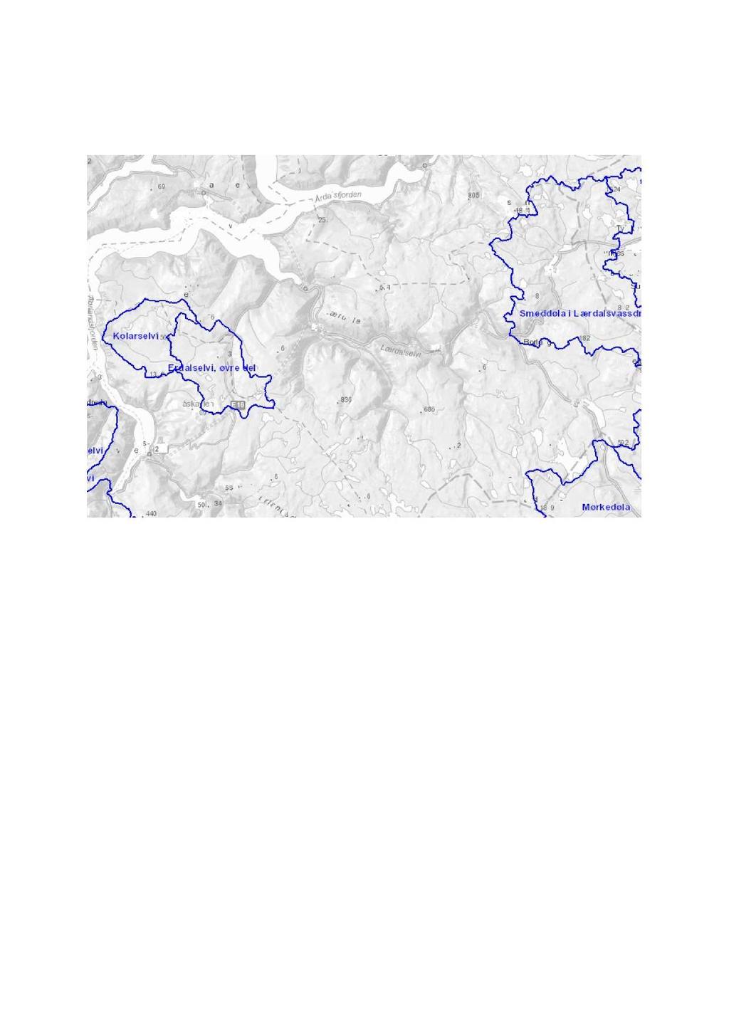 Side 4 av 7 strekker seg potensielt forbi ut løpet av Øvre Kvemma og Volldøla i Lærdalselva hvis Sjurshaugfossen blir åpnet. Verneplan for vassdrag. Kartet under er henta frå N VE Atlas.