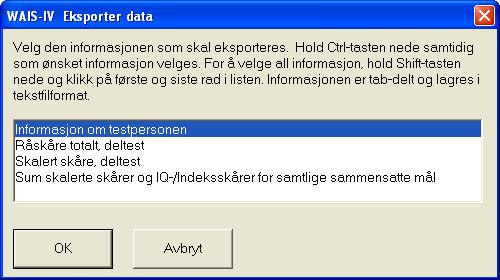 Eksporter data I programmet finnes det en funksjon for å eksportere data til en tekstfil, som senere kan