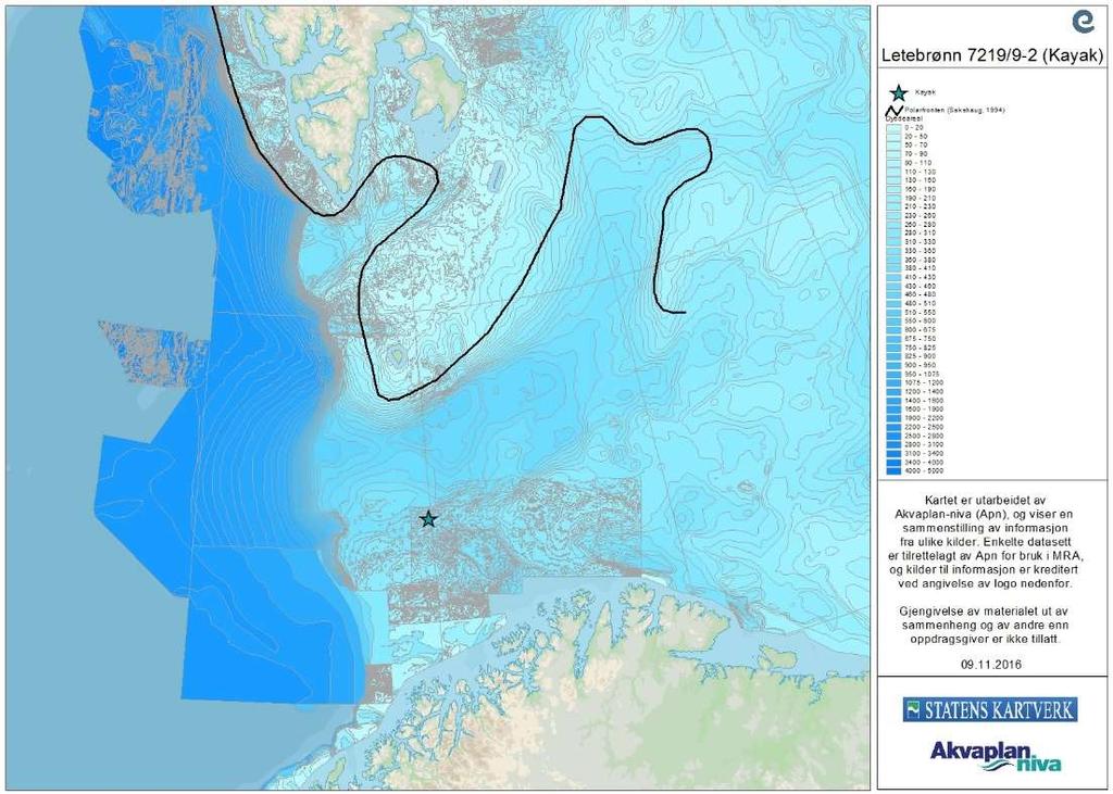 9.2 Polarfronten Nordøst av Bjørnøya dannes polarfronten der det varmere atlantiske vannet møter det kaldere polare vannet langs de batymetriske konturene, fra nordvest av Spitsbergen mot Bjørnøya,