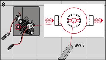 Før på plass den elektroniske ventilen (IKKE med verktøy) og skru på plass skruene med