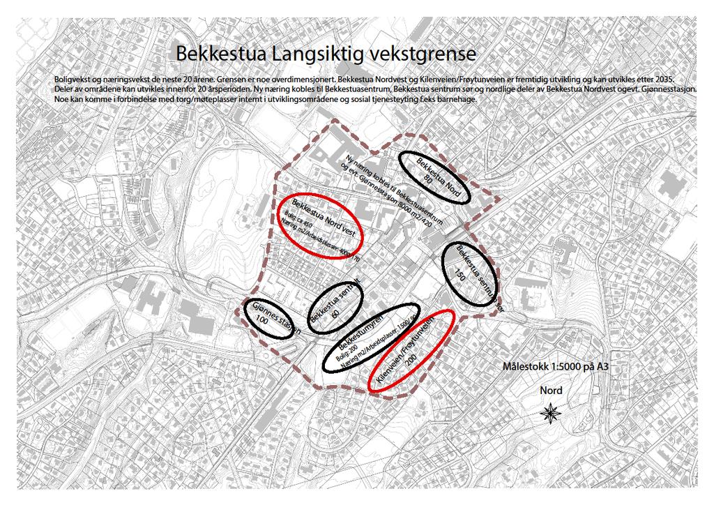 Høvik Vekstgrensen på Høvik er lagt relativt lineært langs E18 og jernbanekorridoren. Det er her potensialet for transformasjon anses som størst.