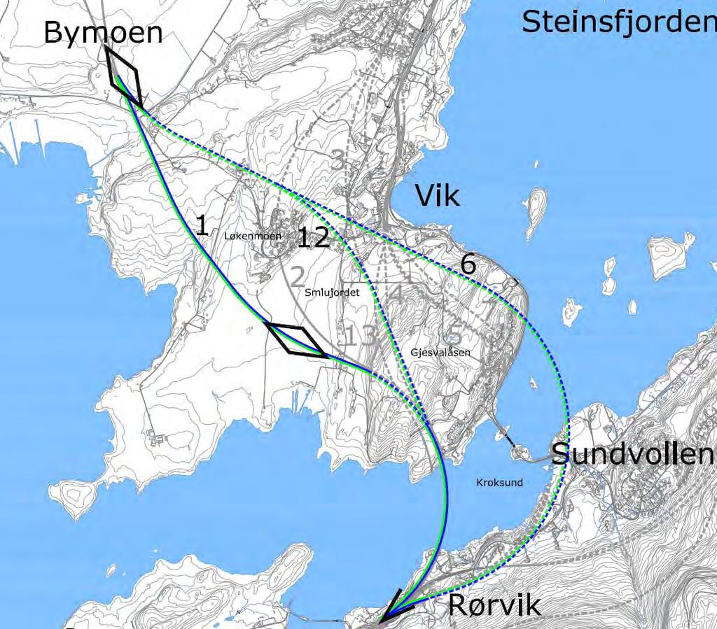 Grønn og blå korridor Rørvik - Bymoen Kryssområdet flyttet vestover Justert