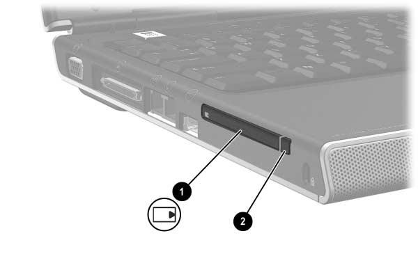 Oversikt over komponenter PC-kortspor og knapp Komponent Beskrivelse 1 PC-kortspor Støtter Type I eller Type II 32-bits