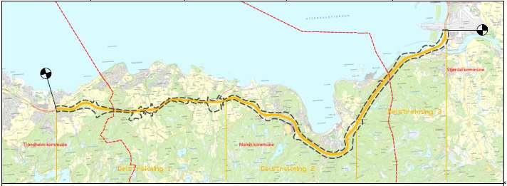 Strekninga er totalt 22,9 km lang, og delt opp i 3 parseller: Reppe Reitan (9 km), Reitan Hommelvik (7,5 km) og Hommelvik Værnes (6,4 km). Det skal utarbeides tre reguleringsplaner for strekningen.