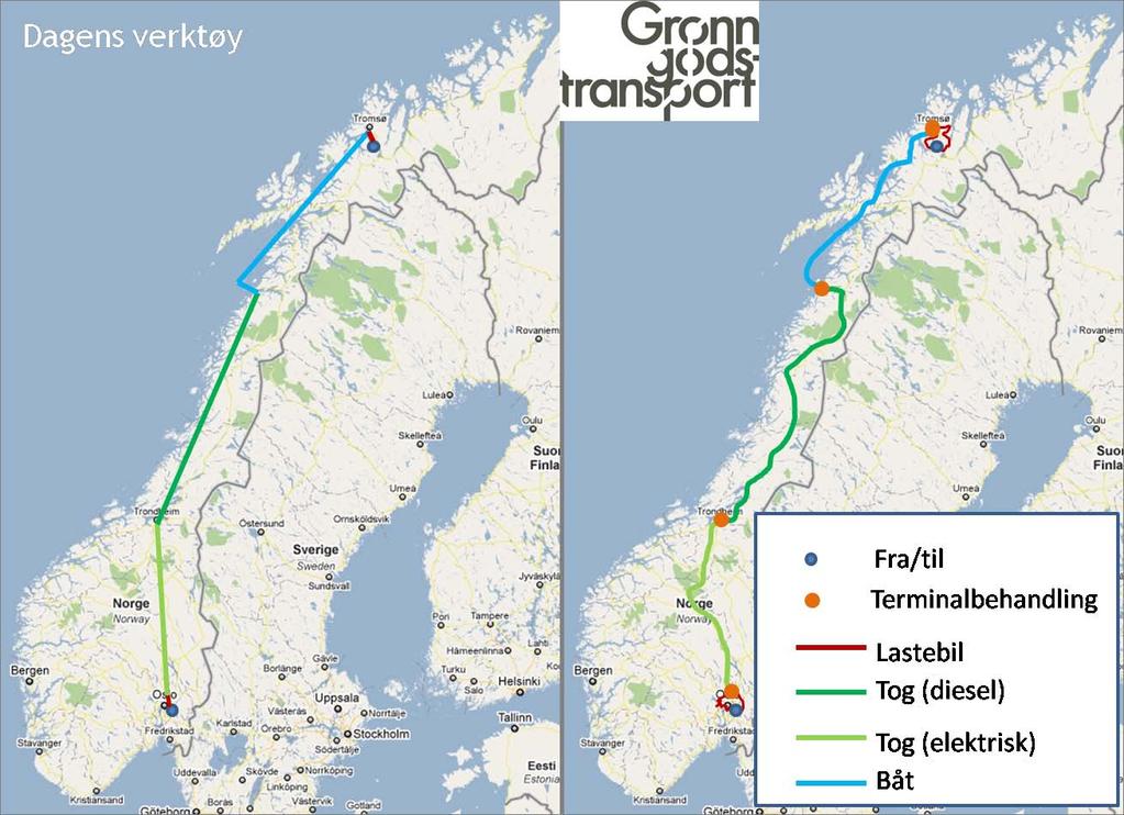 Nytt verktøy for utslippsberegninger Beregner utslipp til luft og energiforbruk fra transport av gods fra et sted i Norge