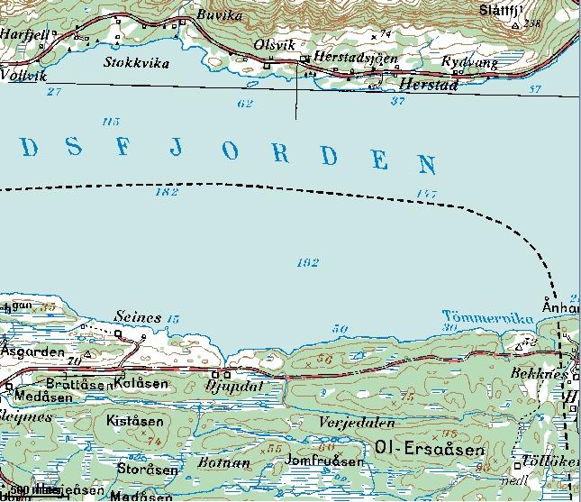 Vedlegg nr. 3. Utsnitt av kart fra kartserie M711. Kart nr. 1928-III. Målestokk 1:50.000.