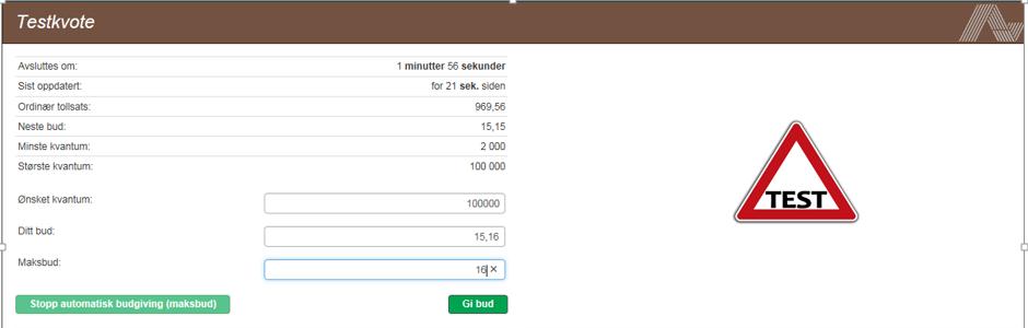 For hvert nye bud som legges inn vil auksjonstiden utvides med tre nye minutter. Når man er fornøyd med sin tildelte mengde og pris er det ikke nødvendig å legge inn nytt bud.