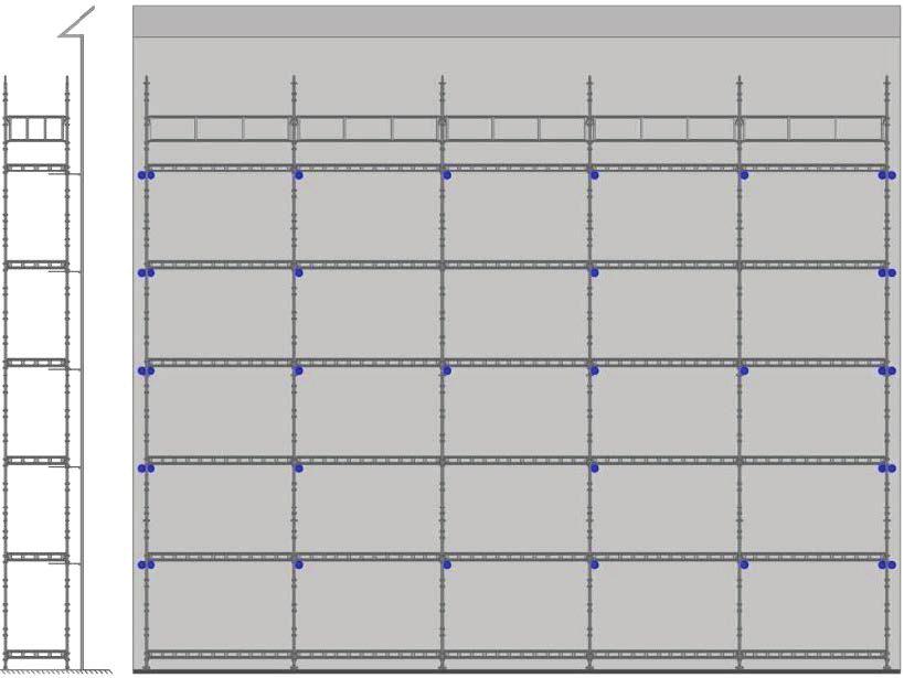 25 Eksempel på forankring av uinnkledd stillas som har 2 m etasjehøyde Example of anchor points for open scaffolding which has 2 m floor height Eksempel på forankring av innkledd stillas som har 2 m