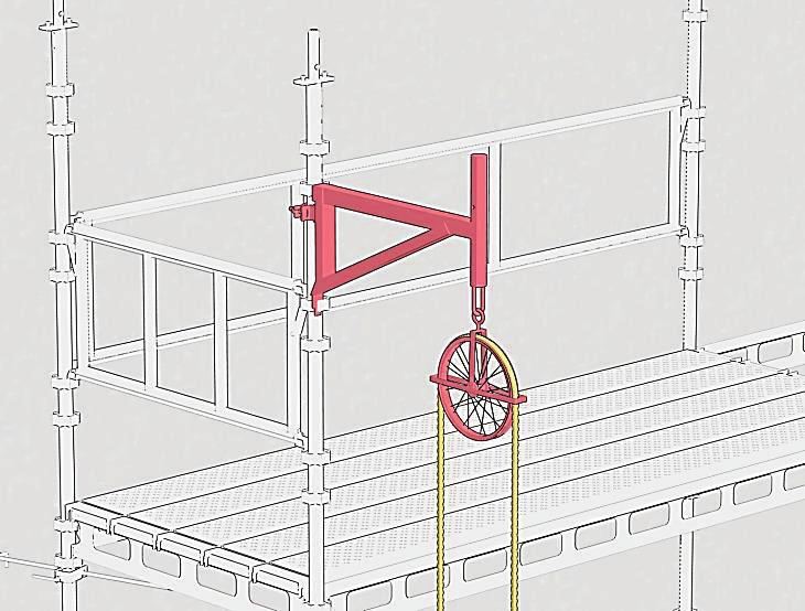 43 Stillastalje / Scaffold pulley Stillastaljen monteres direkte på spiret. Benytt veggfeste mot veggen for å forhindre at stillaset trekkes ut fra veggen ved last i talje.