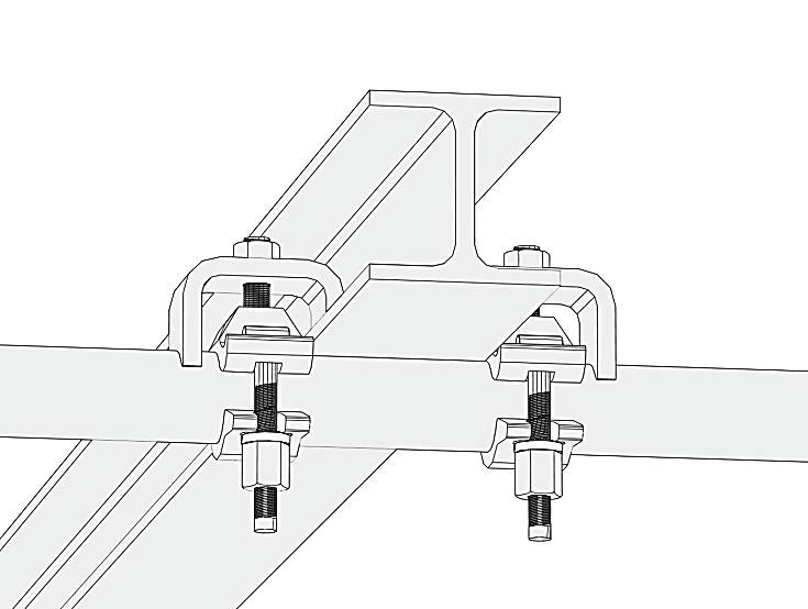 45 Begynn med å montere godkjente oppheng. Start by installing approved beam couplers. Monter første spir v.h.a. et fast klips. Sjekk at spiret henger i lodd. Alle bærende oppheng skal ha sikring. F.