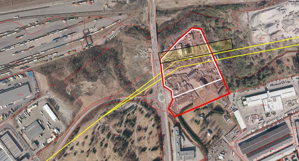 12157 Beredskapssenter for politiet Tomtealternativ 2 Rød markering viser det vurderte området som er på ca. 43 da. Hvit markering viser et areal på ca.30 da.