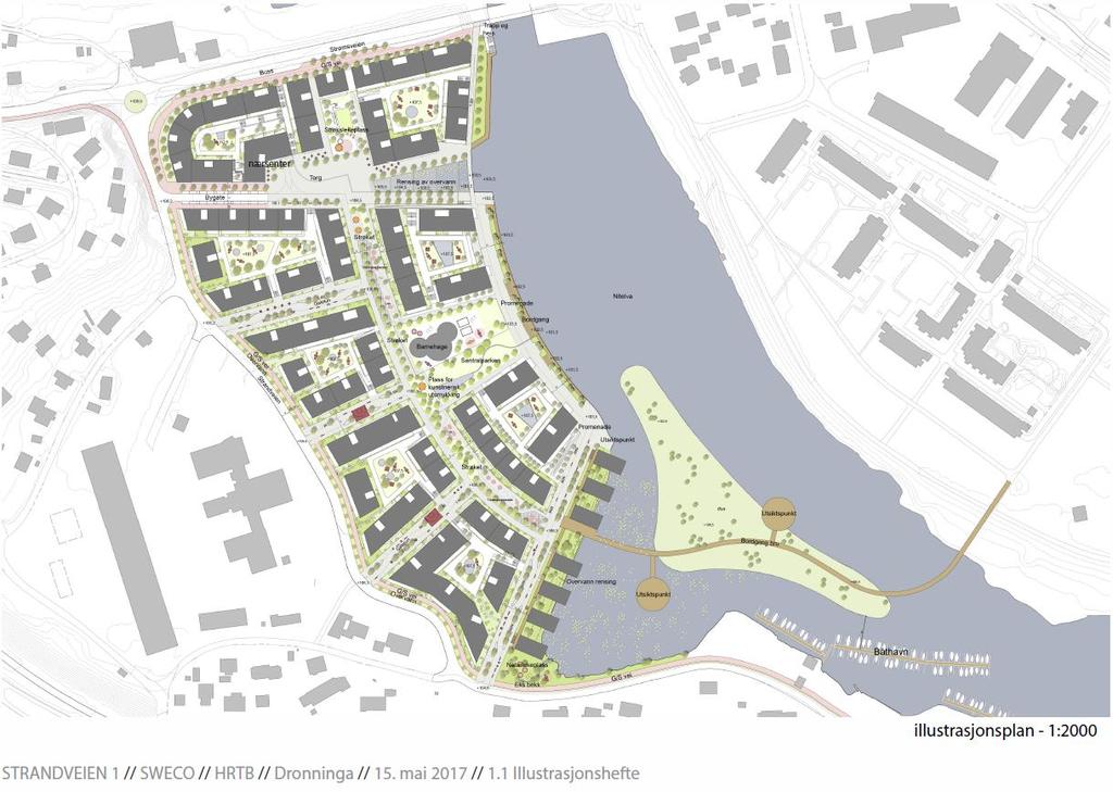 Illustrasjonsplan her ser man en endret løsning for bygninger i felt BKB7 i Rælingen. Det opplyses om at ikke alle illustrasjoner, f.eks.